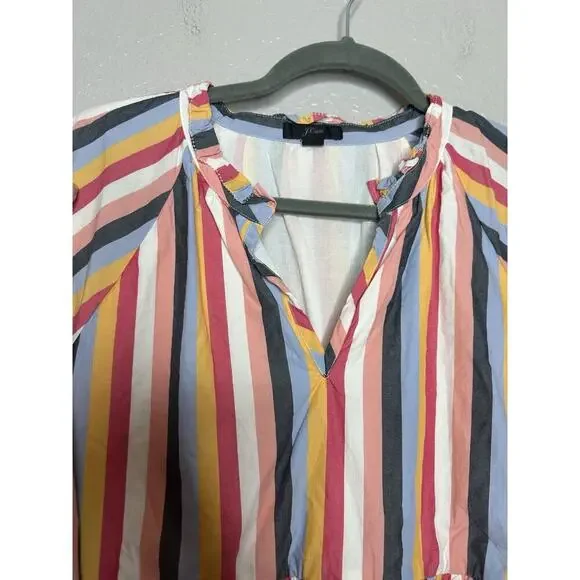 J Crew Tiered Popover Dress Rainbow Striped Cotton Poplin Long Sleeve Petite Med - Picture 8 of 9